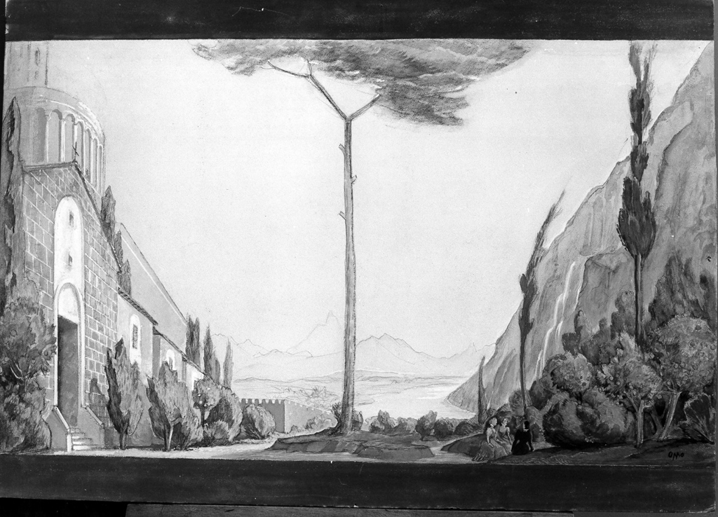 paesaggio con pino e convento dipinto, ca 1935 ca 1935 paesaggio con pino e convento dipinto, ca 1935 ca 1935